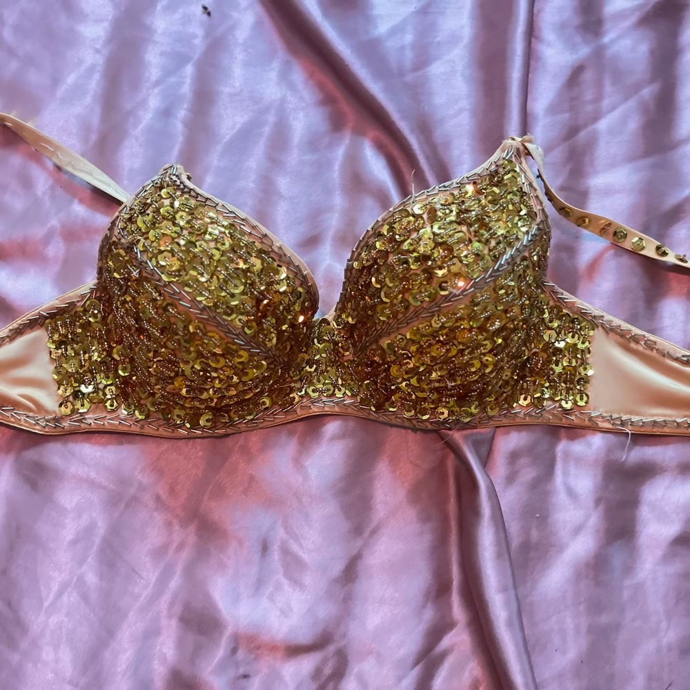 Gold sparkle and stapled push up bra